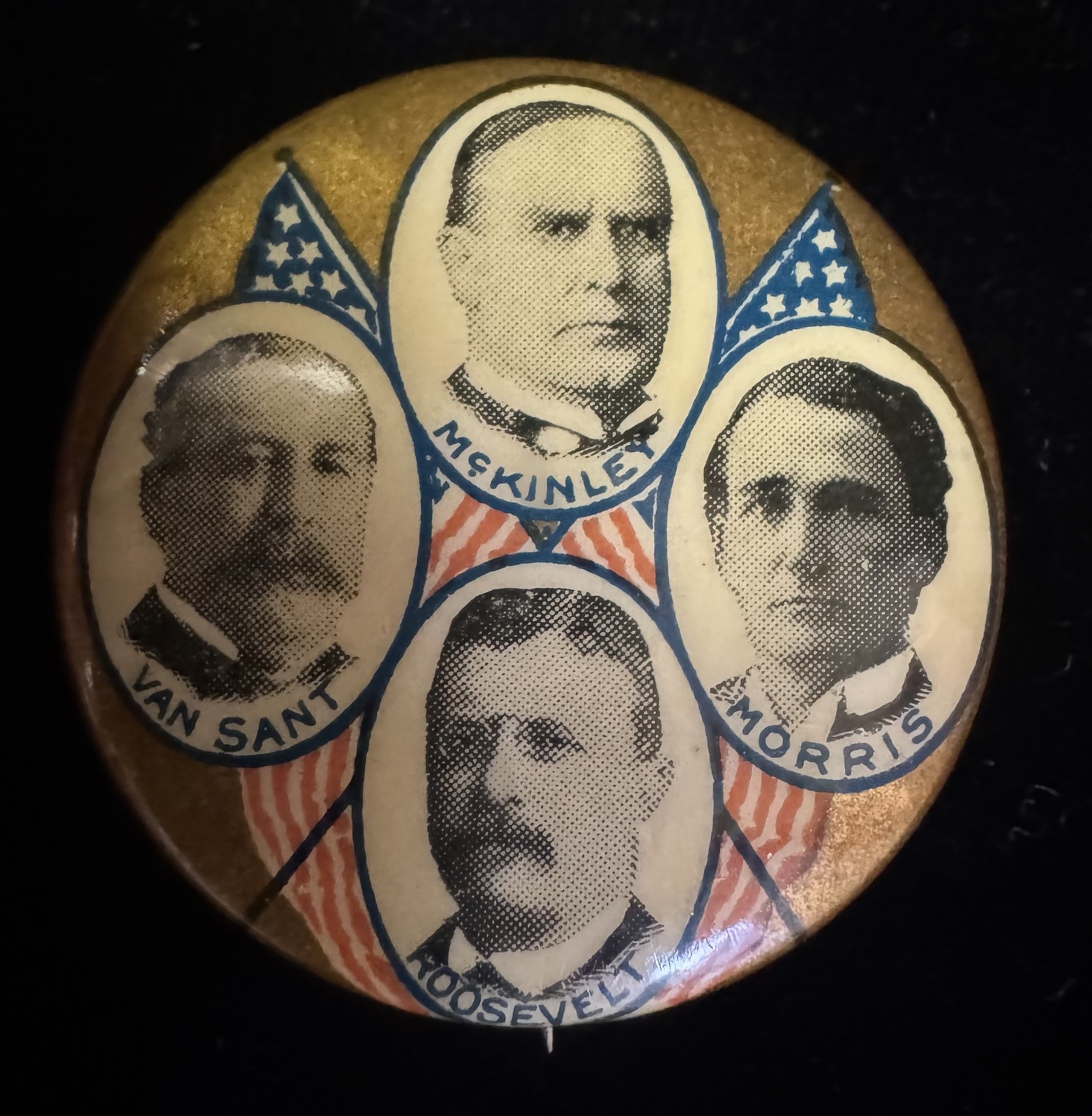 1900 MCKINLEY-ROOSEVELT-VAN SANT-MORRIS MINNESOTA MULTIGATE COATTAIL BUTTON-EXC!