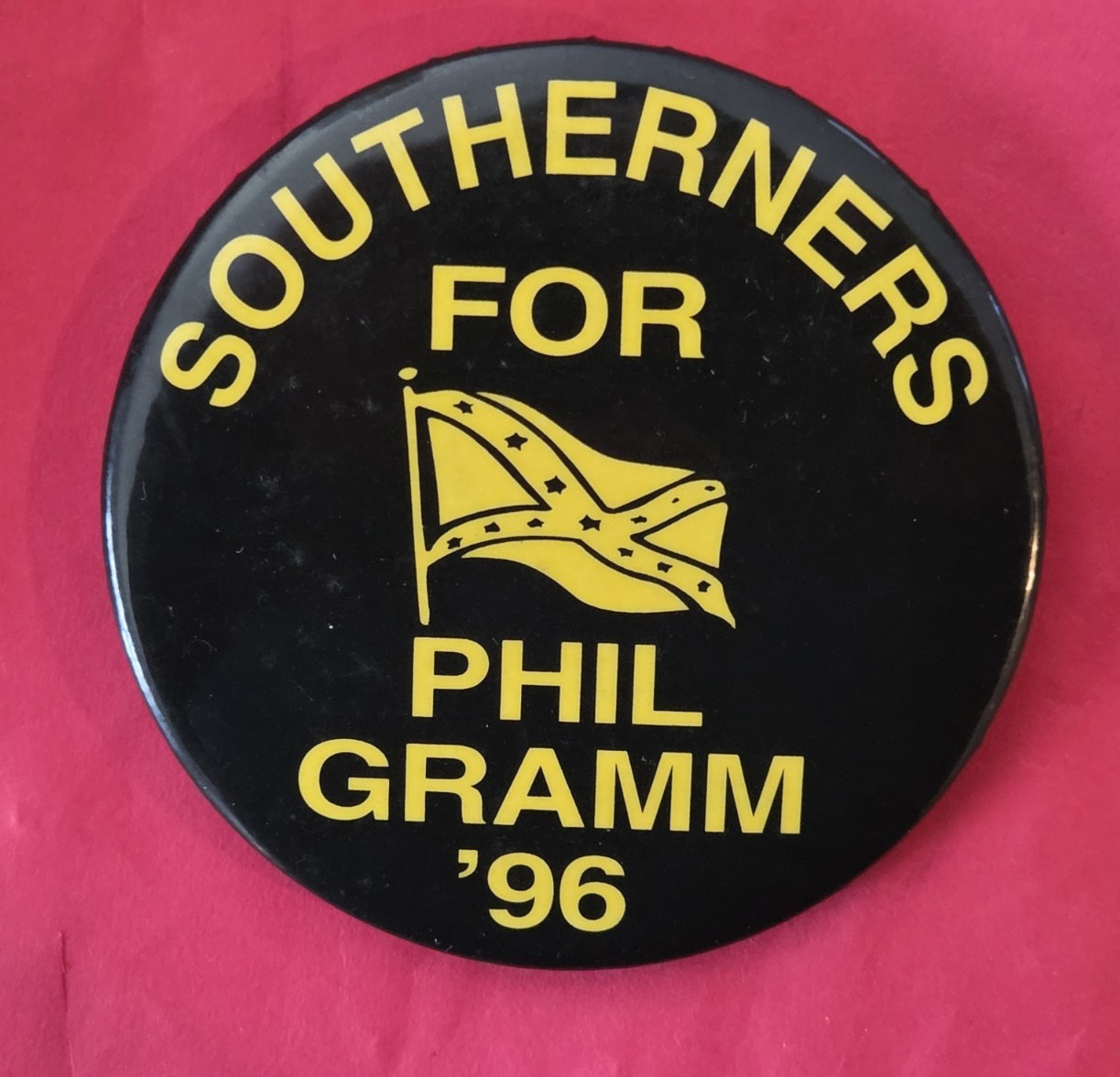 Southerners for Phil Gramm 1996 Presidential Campaign Pin Button Dixie Theme 3″