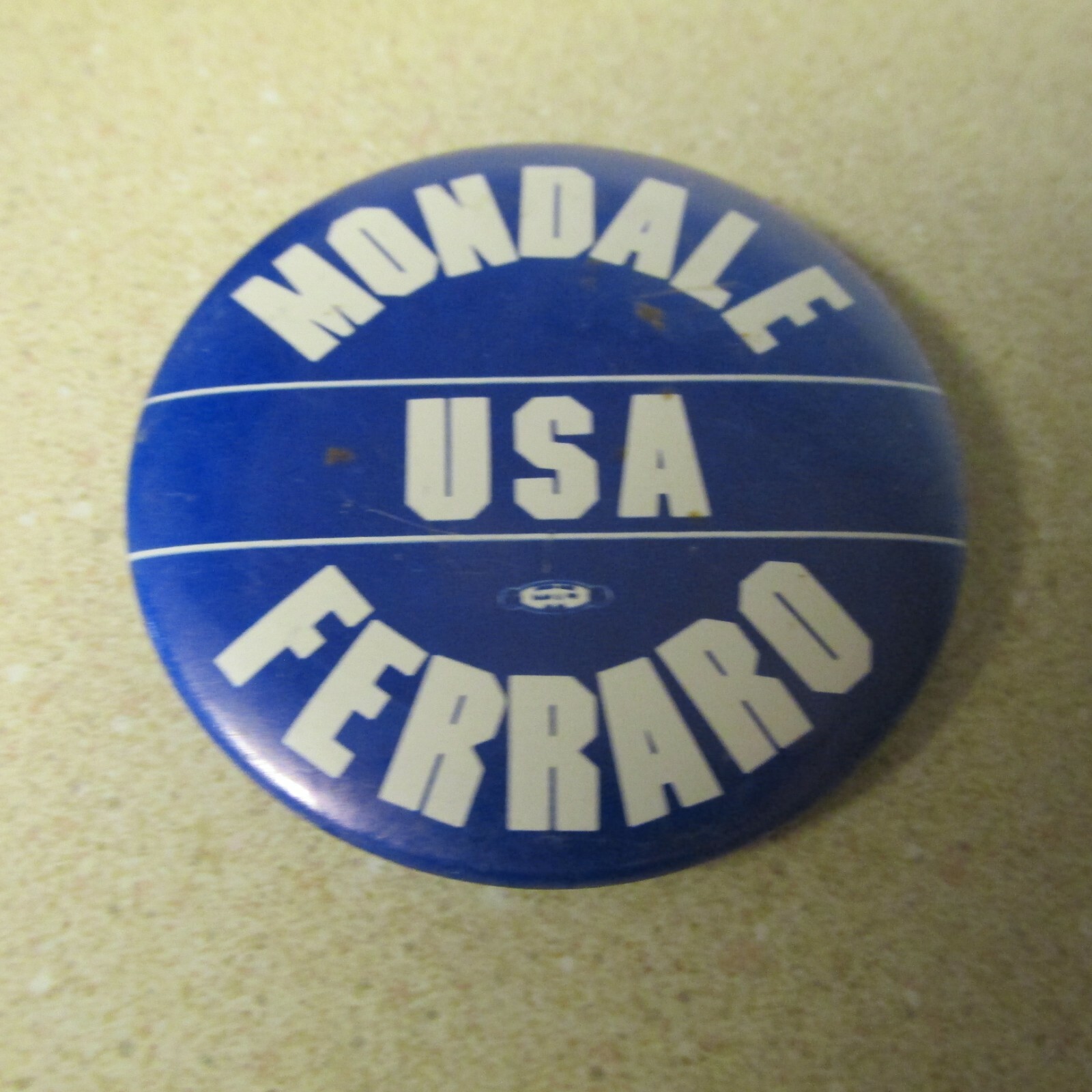 WALTER MONDALE – FERRARO USA CAMPAIGN PIN BLUE WHITE LETTERING!