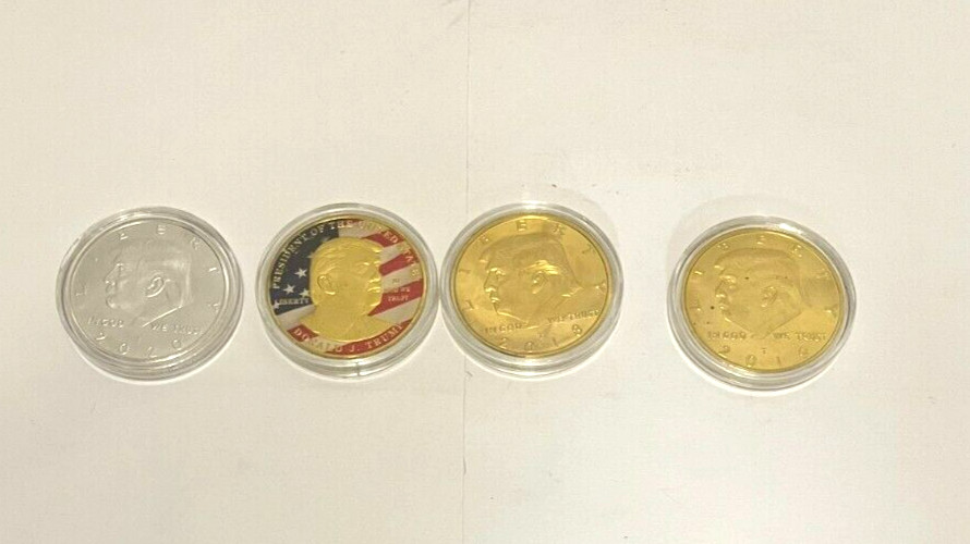 Donald J. Trump Gold Tone Commemorative Coins In Protective Cases Lot Of 4 VGC+