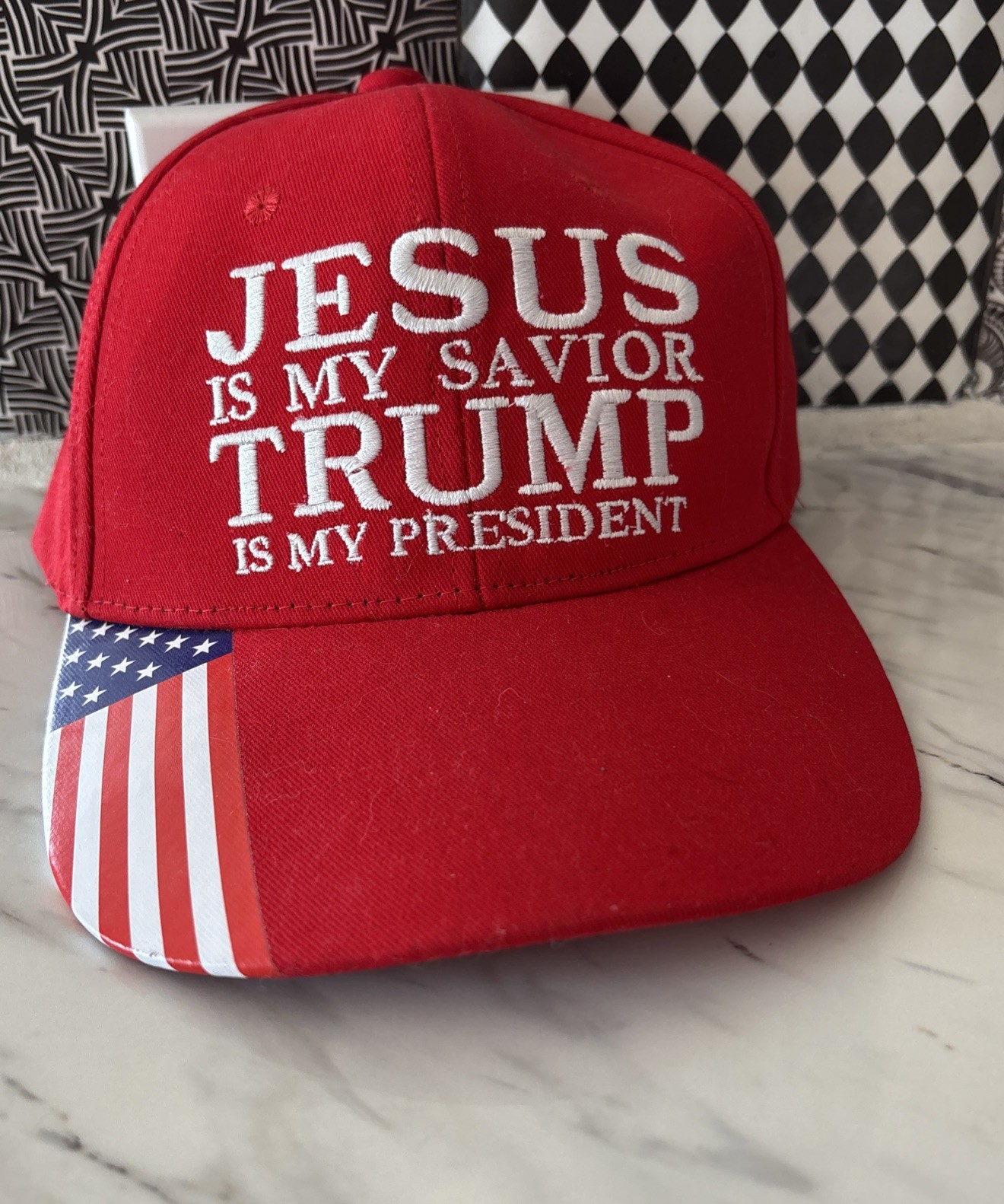 New JESUS IS MY SAVIOR TRUMP IS MY PRESIDENT Red Hat Adjustable