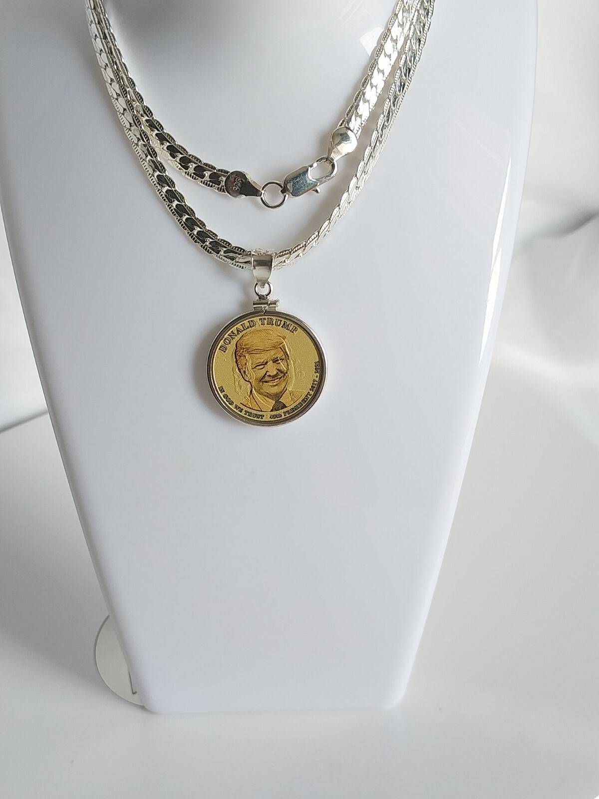 Necklace Plated With Donald Trump Colorized Collectible $1 Coin