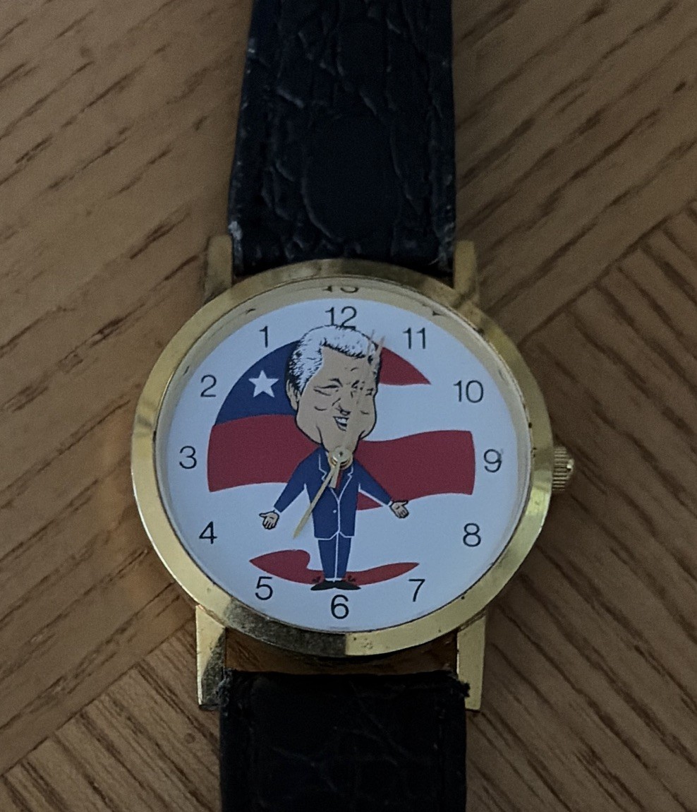 Bill Clinton Wristwatch. Intentional Backward Dial. Needs Battery, Political