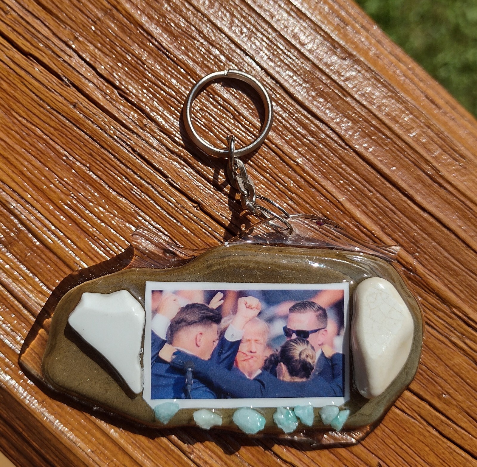 President Trump FIGHT Keychain 6/11 HANDMADE STONE, BEACH GLASS