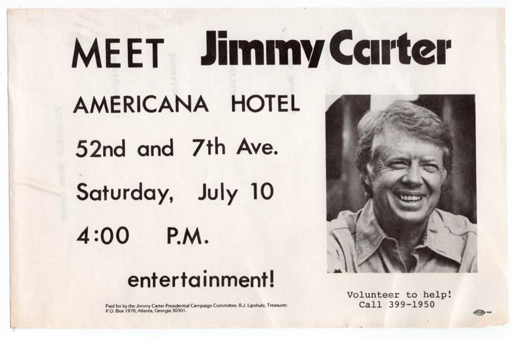 1976 Meet Jimmy Carter Americana Hotel July 10 Volunteer Work Order Print