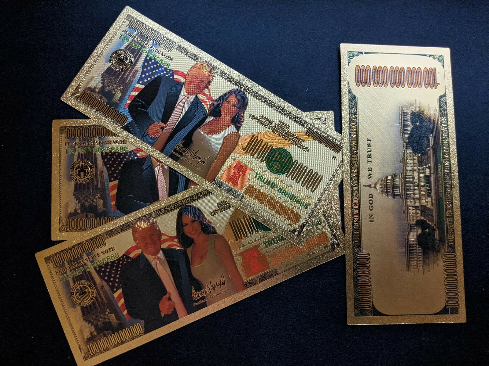 Gold Foil Donald Trump Melania $1,000,000 Dollar Bill Presidential Collectable