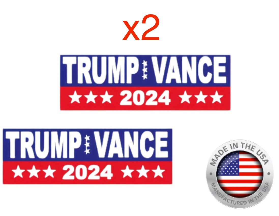 TRUMP VANCE 2024 RED BLUE MAGA Stars Bumper Sticker | Vinyl 9×3 | 2 PACK