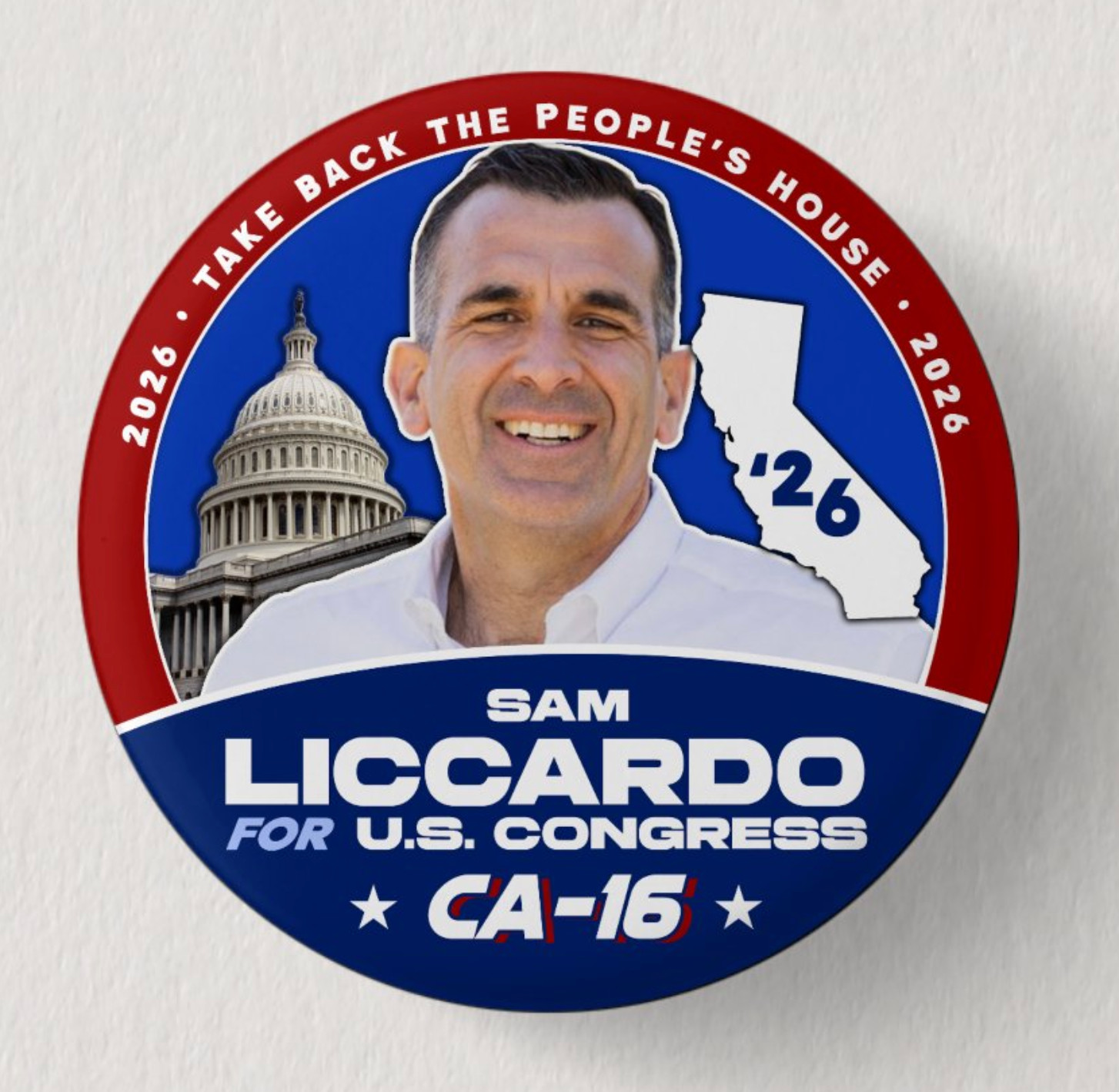 SAM LICCARDO Congress 2026 Pin Button Political Democrat California Midterms