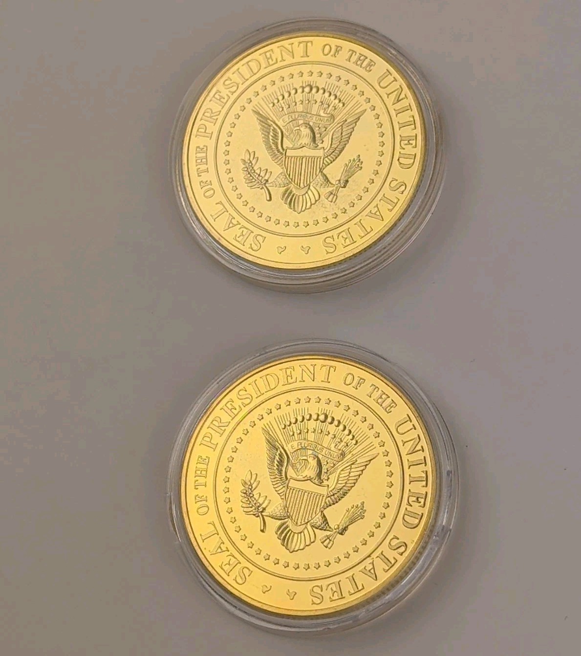 2pc DONALD TRUMP Second Presidential Term GOLD-PLATED Collectible Coins w/ Case