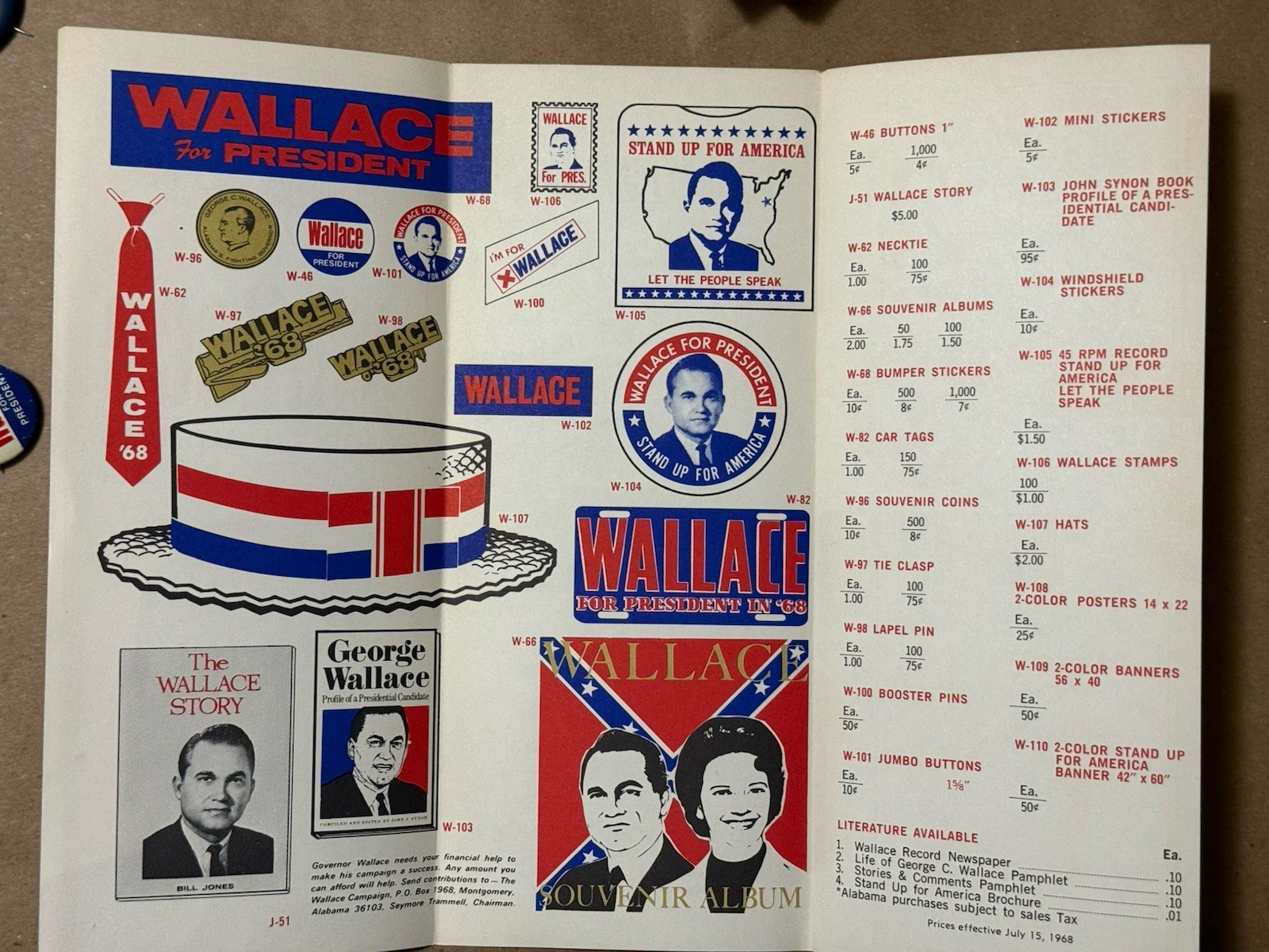 George Wallace 1968 Campaign Material Lot