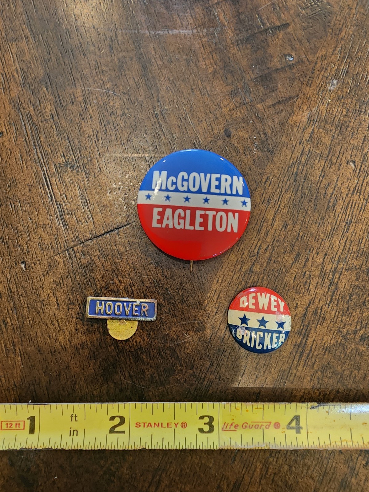 Political Pins, Dewey/Bricker, McGovern/Eagleton, Hoover