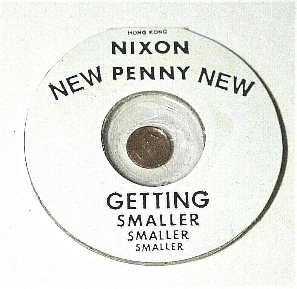 2 Vintage Inflation Novelty 1970’s Richard Nixon Shrinking Penny NOS New