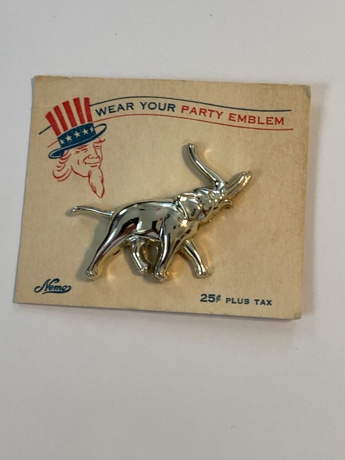 1960’s Political Republican Elephant Lapel Pin – Original Card “Nemo”