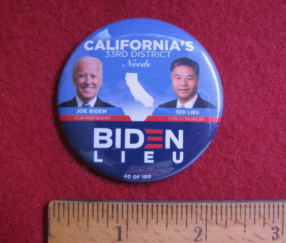 2020 Joe Biden Ted Lieu California Political Pinback Button Pin