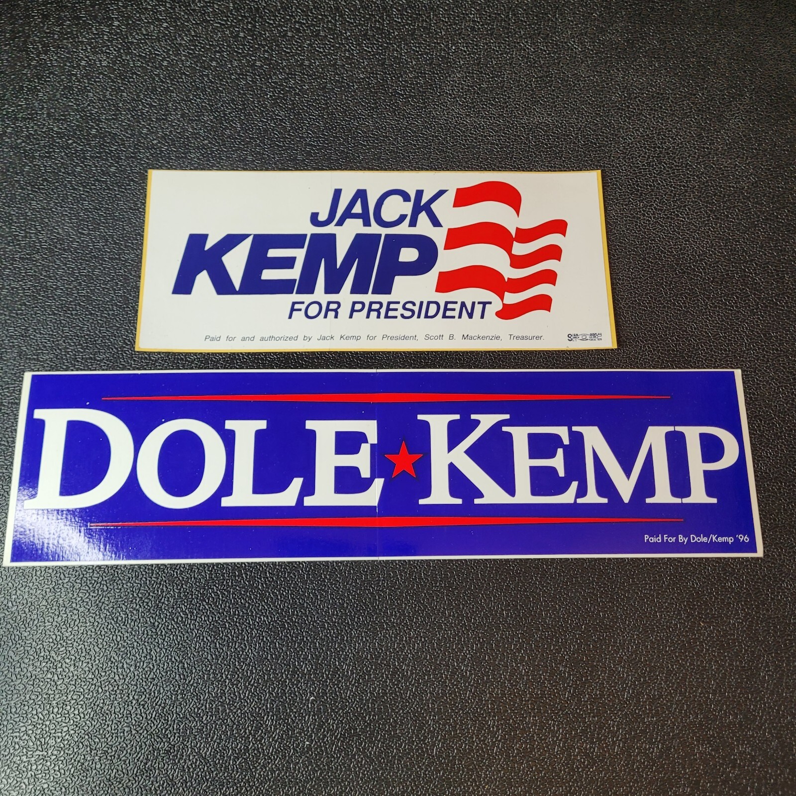 Bob Dole Jack Kemp Bumper Sticker Set Republican Presidential Campaign 90s Vtg