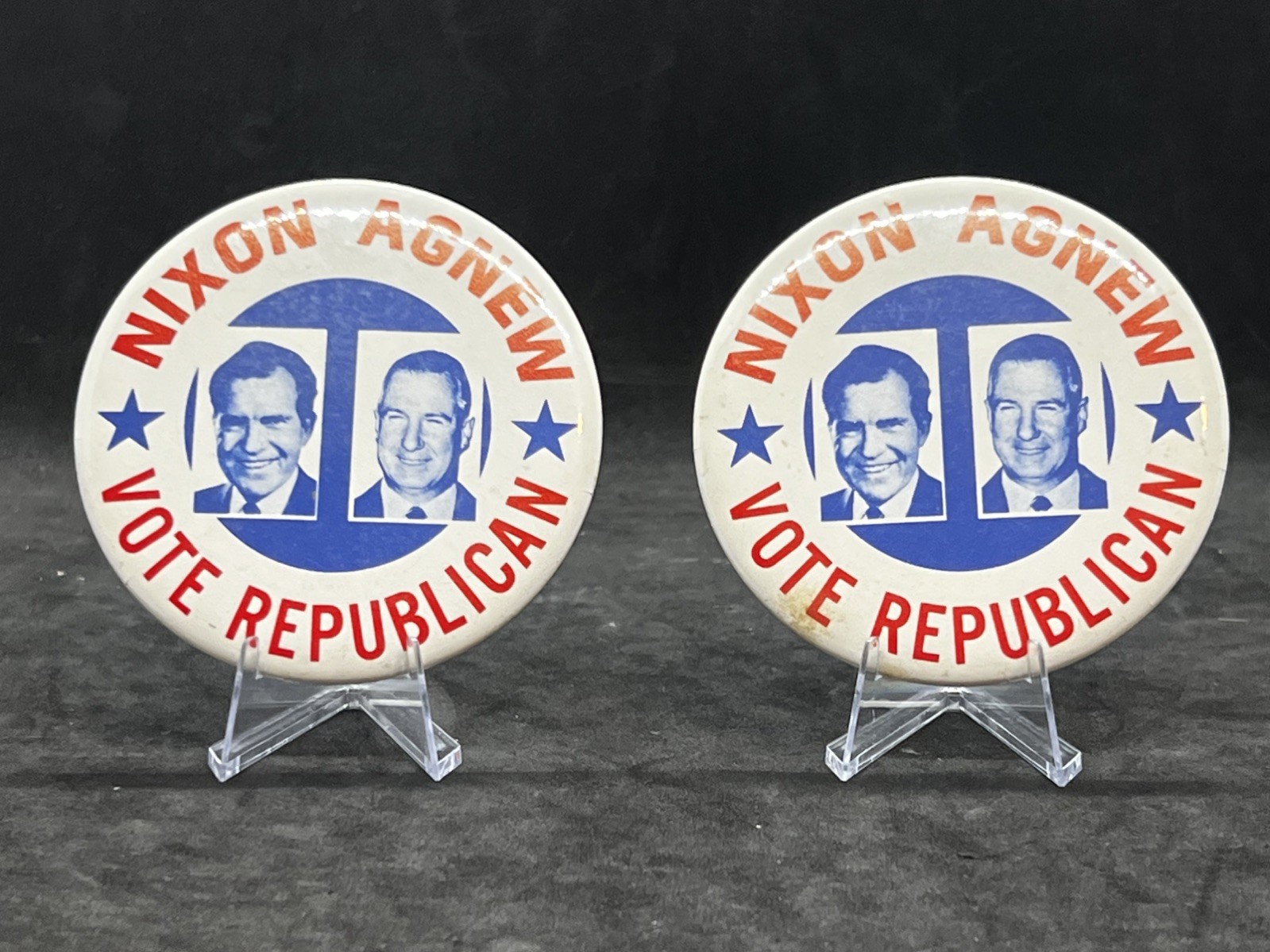 Nixon Agnew Political Picture Buttons – Vote Republican Pin (Set of 2)