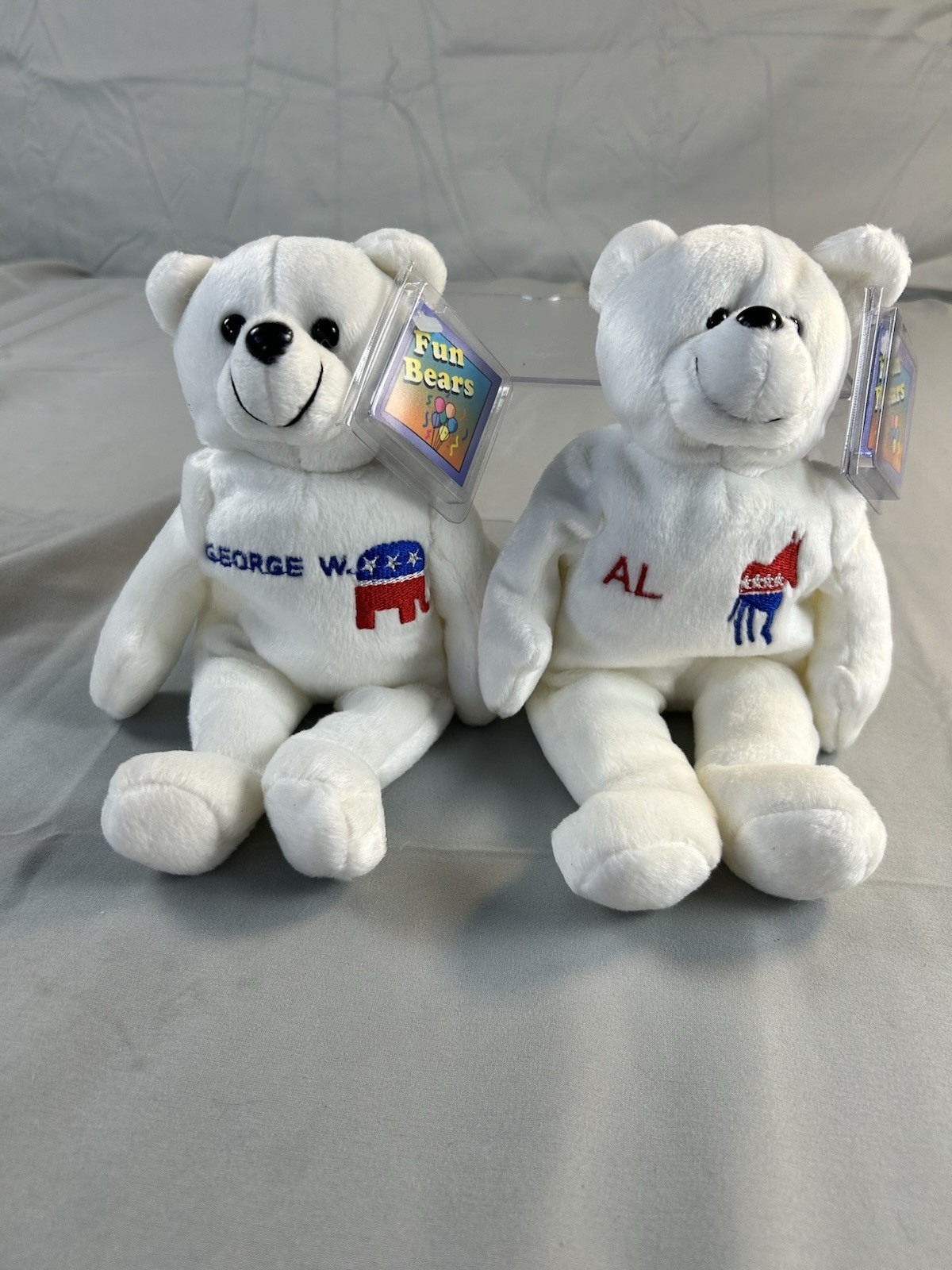 Vintage 2000 Election George W Bush & Al Gore Fun Bears Plush Set w/ Tags