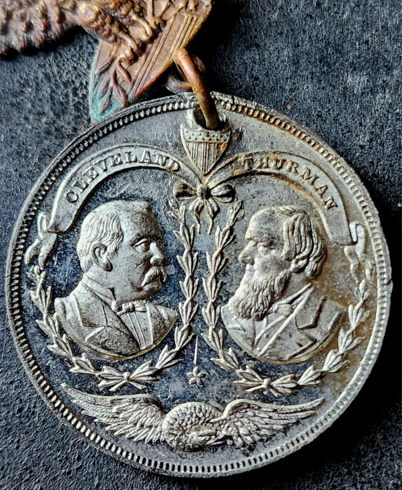 Antique 1888 Political Campaign Democrat Grover Cleveland and Allen G Thurman.