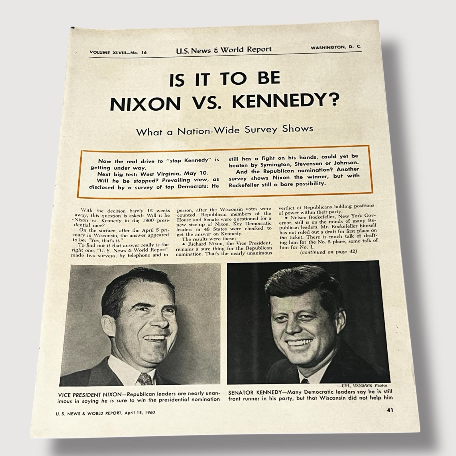 1960 Nixon vs Kennedy Presidential Election Vintage Article Q