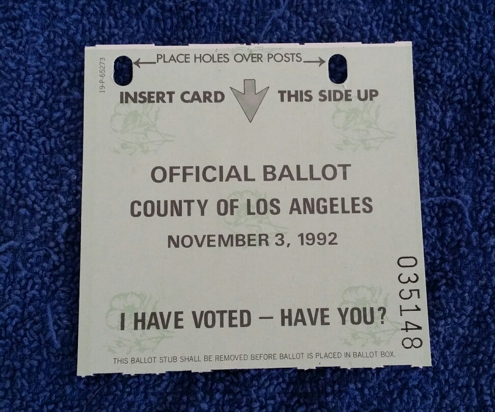 Official Ballot 1992 Los Angeles County Bill Clinton Ross Perot George Bush VTG