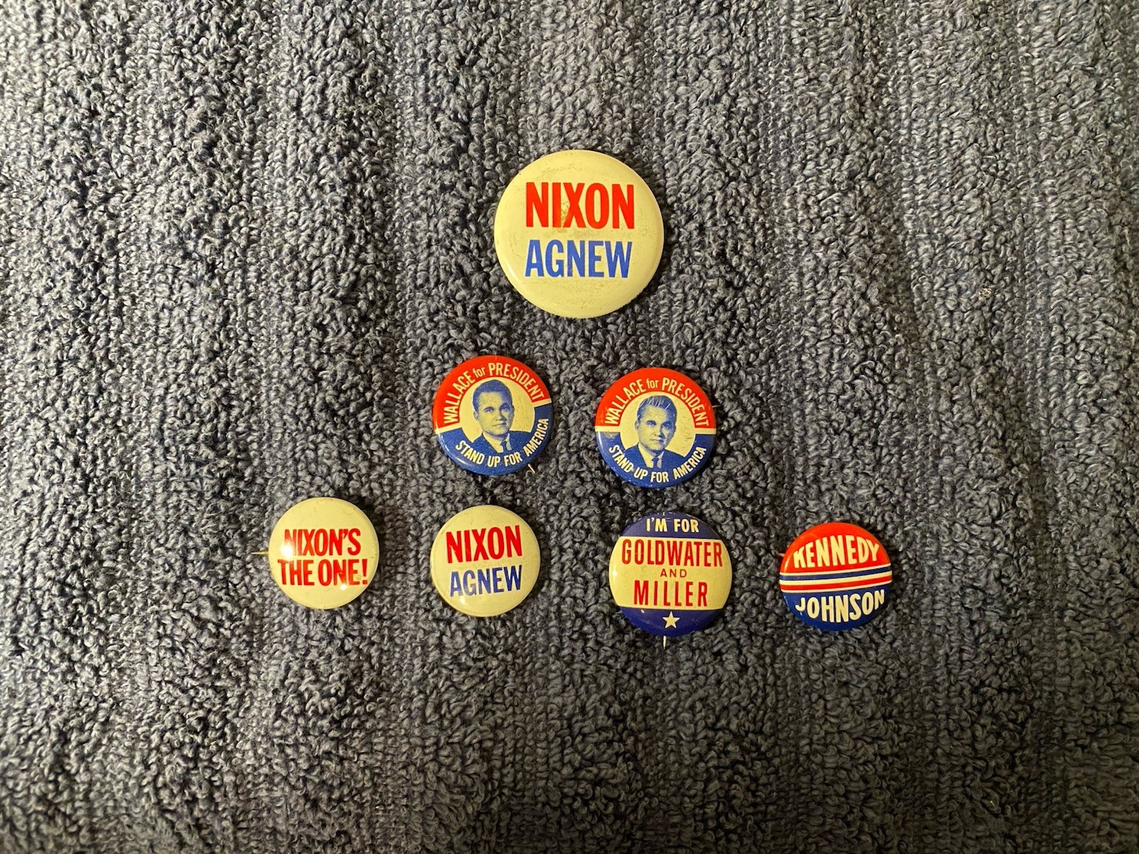 Lot of 17 presidential campaign buttons–vintage to modern –1960s to 2000s