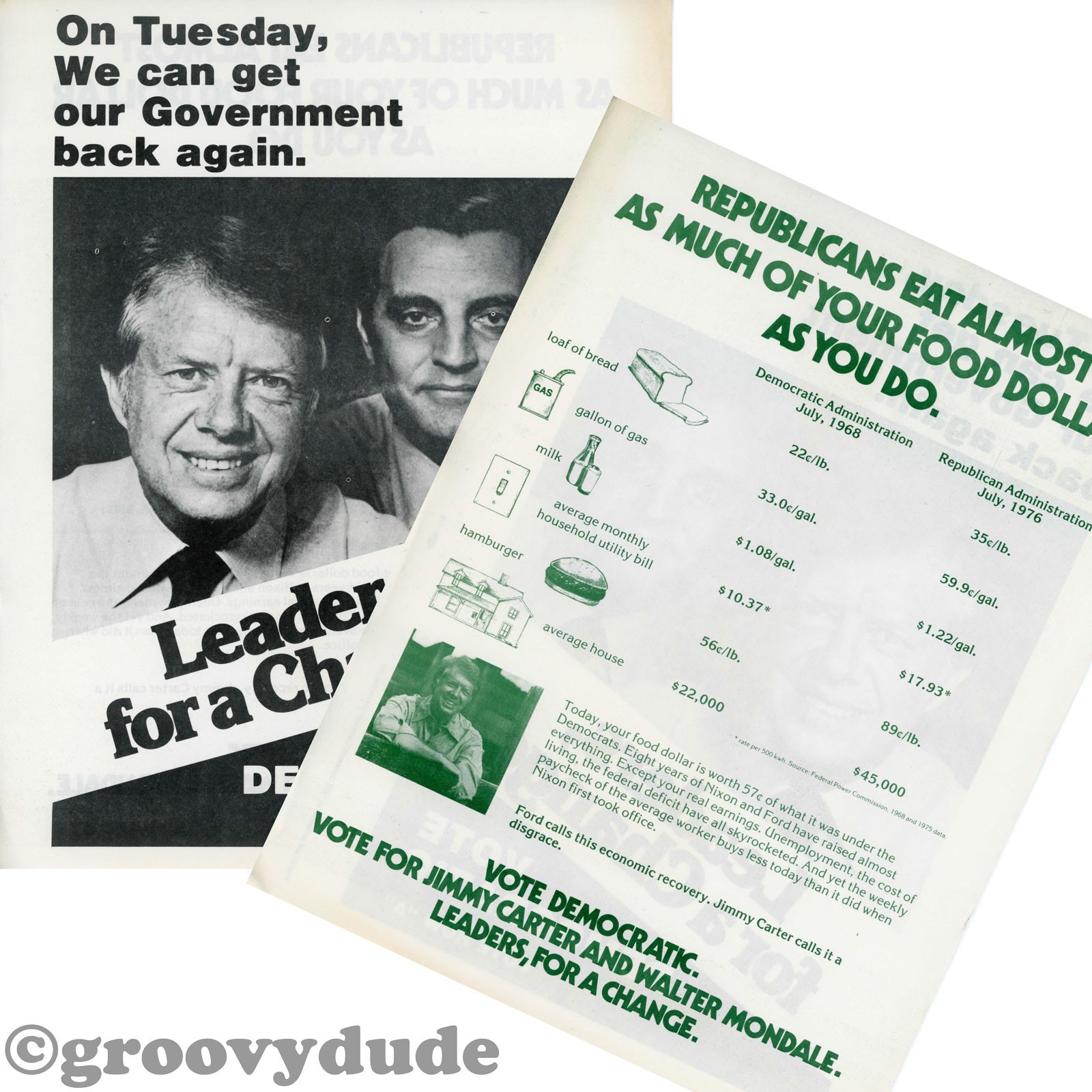 1976 Jimmy Carter Walter Mondale Food Dollar Political Campaign New York Flyer