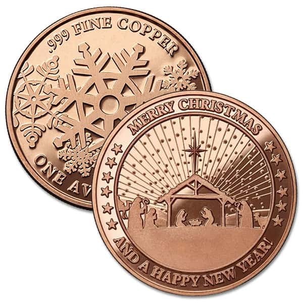 10 Pack Christmas Manger Copper Rounds – 1 Oz .999 Pure – BU Uncirculated – Rare
