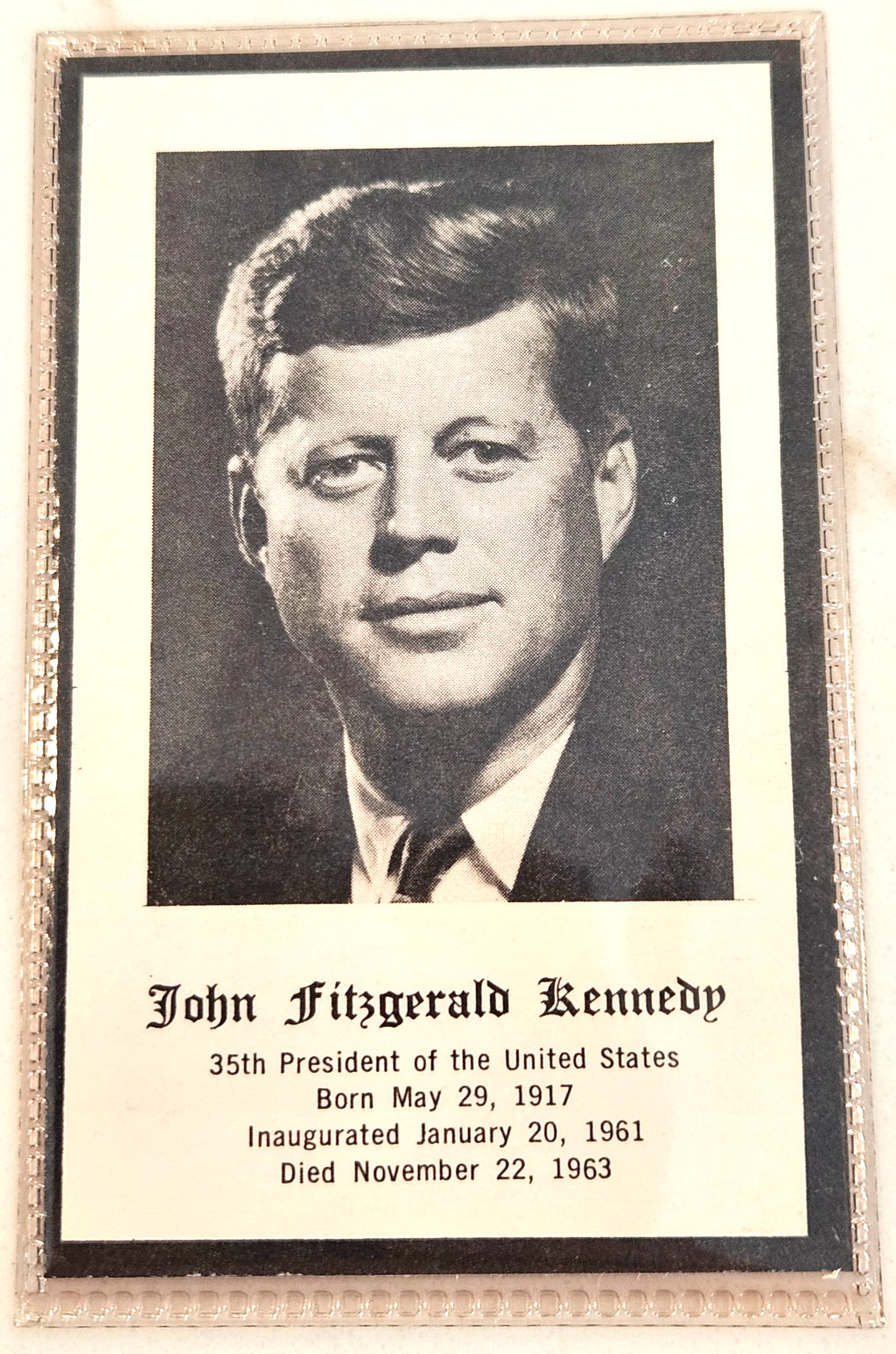 1963 – John Kennedy Mass Prayer Memorial Card – Laminated – Nice