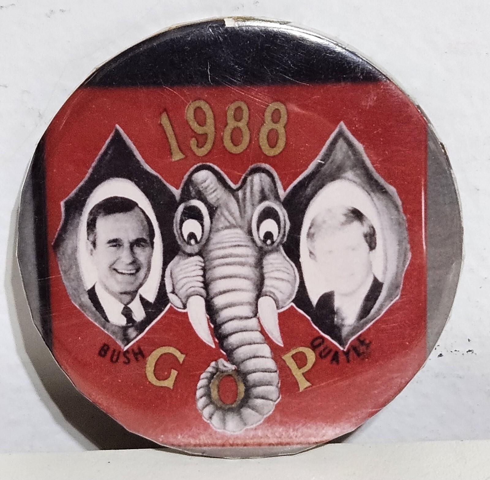 1988 GOP Republican Bush Quayle Pin Button Vintage Elephant Ear Design 2.5″