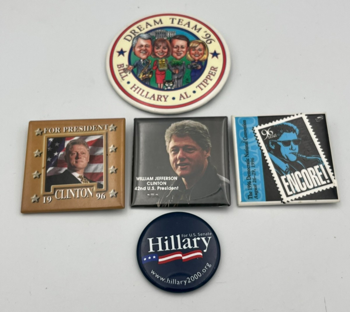Vintage 1996 Clinton Gore Hillary Political Campaign Pin Buttons Lot of 5