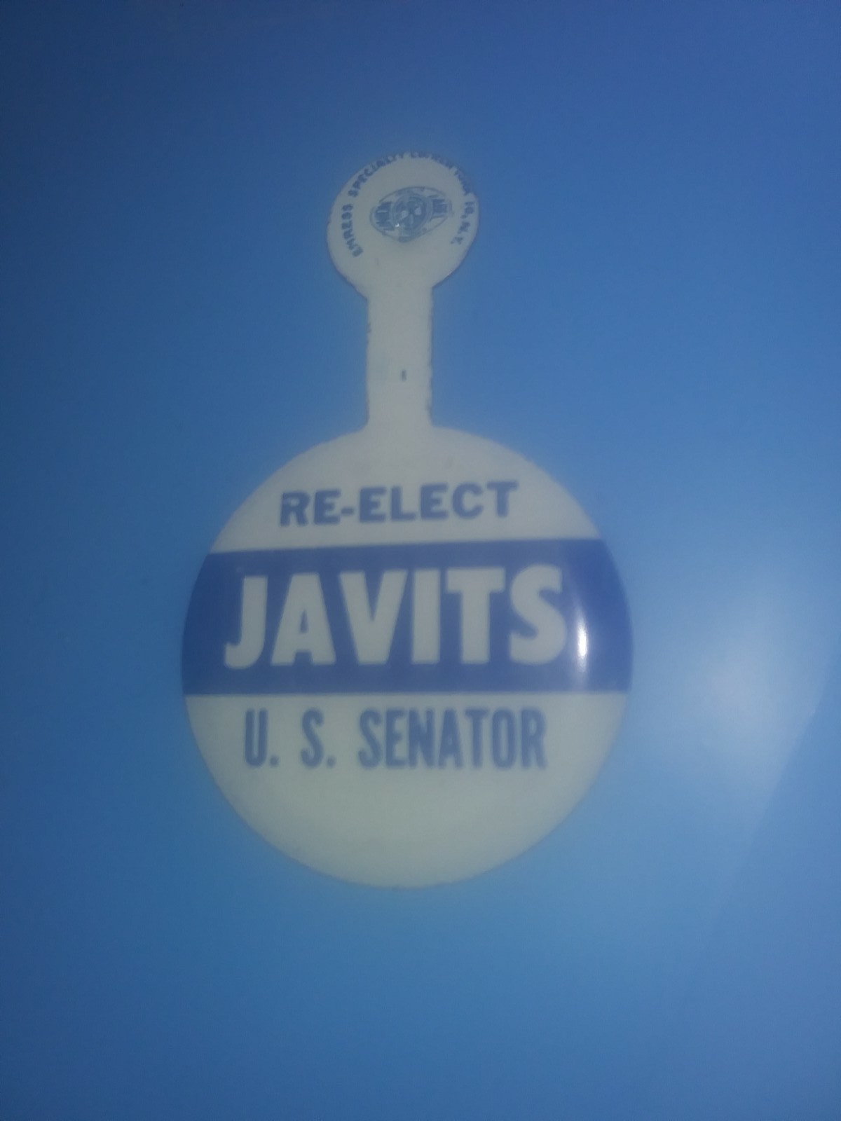 Jacob Javits New York Senator Campaign Pin Back Button Senate Tab Re Elect