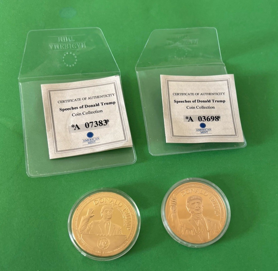2 Speeches Of Donald Trump Gold Plated Commemorative Coins w/COA’s