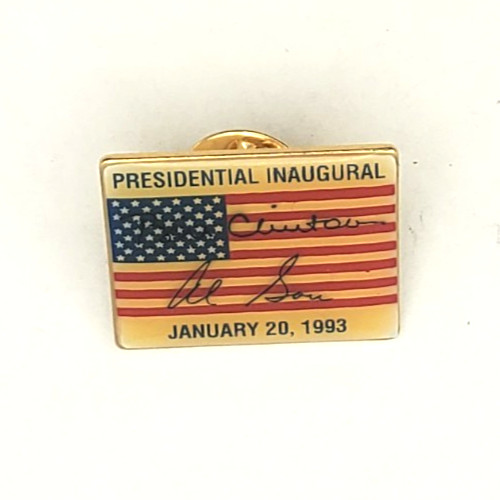 Vintage 1993 Clinton Gore Inauguration Souvenir Resin Lapel Pin Faux Signed Flag