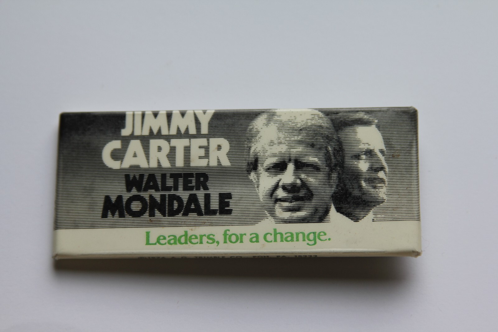 Carter Mondale “Leaders, for a Change” Vintage Rectangular Election Pin Button