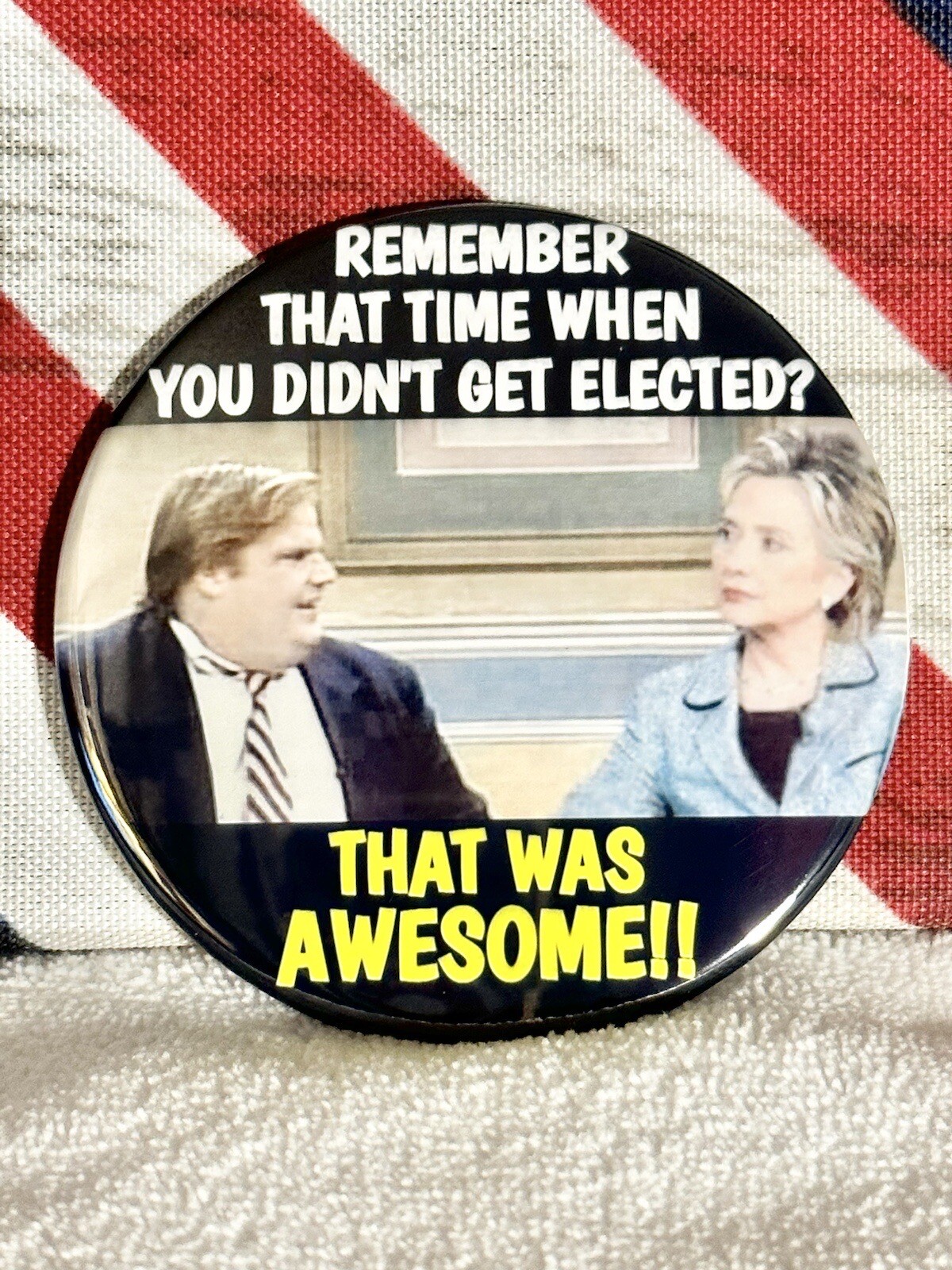 Trump 2024 Anti-Democrat “Satire” Presidential Campaign Pin Button – 3″ Round👀