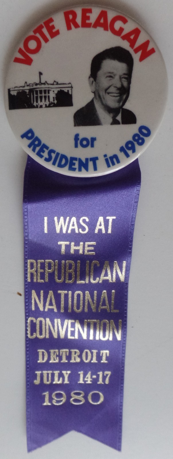 1980 Ronald Reagan Prez Campaign Pin & Ribbon I Was at Republican National Convn