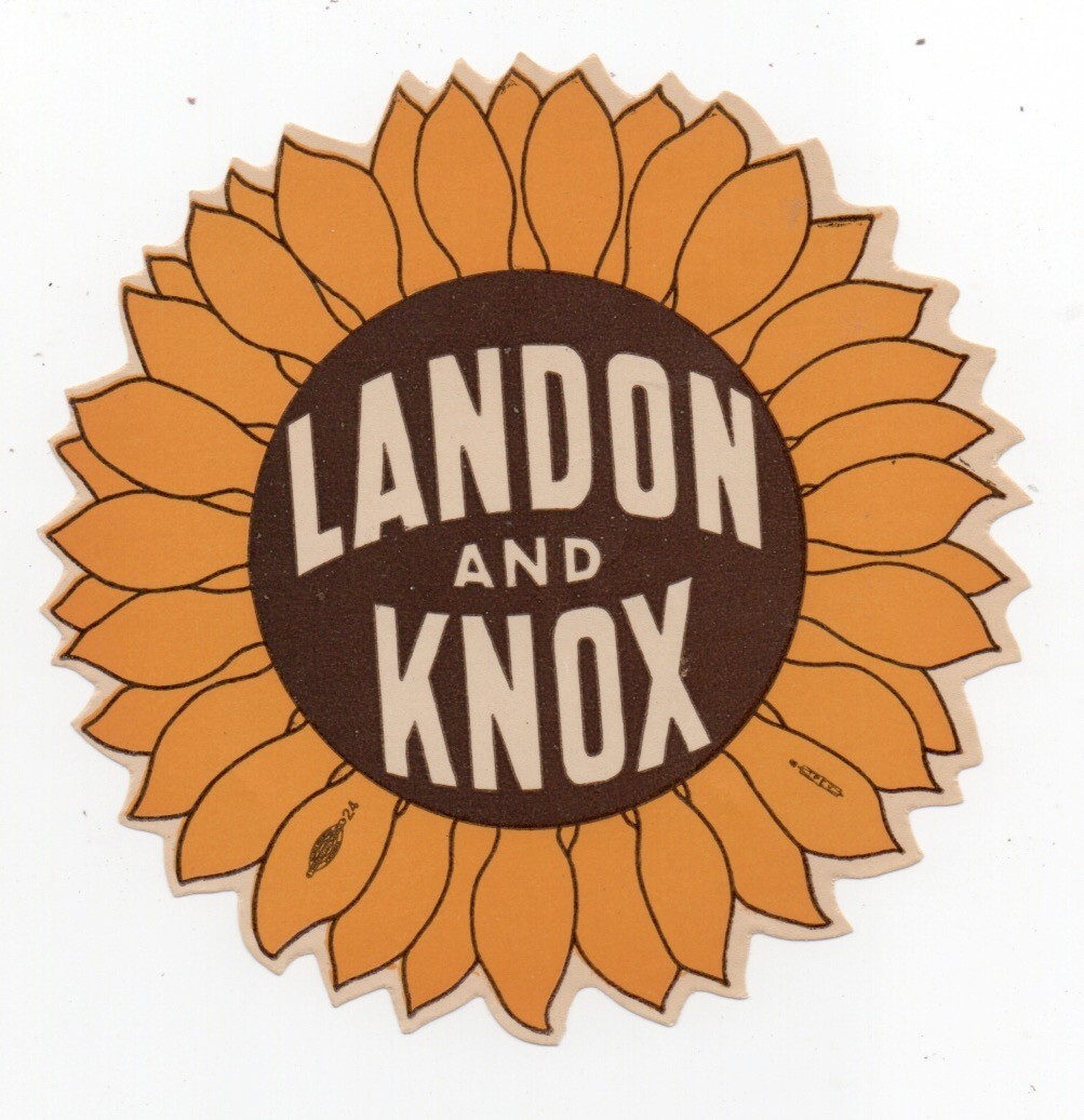 Large 1930s Political Die Cut Flower Paper Label ” Landon and Knox “
