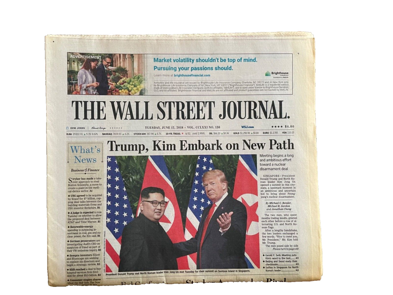 The Wall Street Journal June 12, 2018 TRUMP, KIM Embark on New Path Newspaper