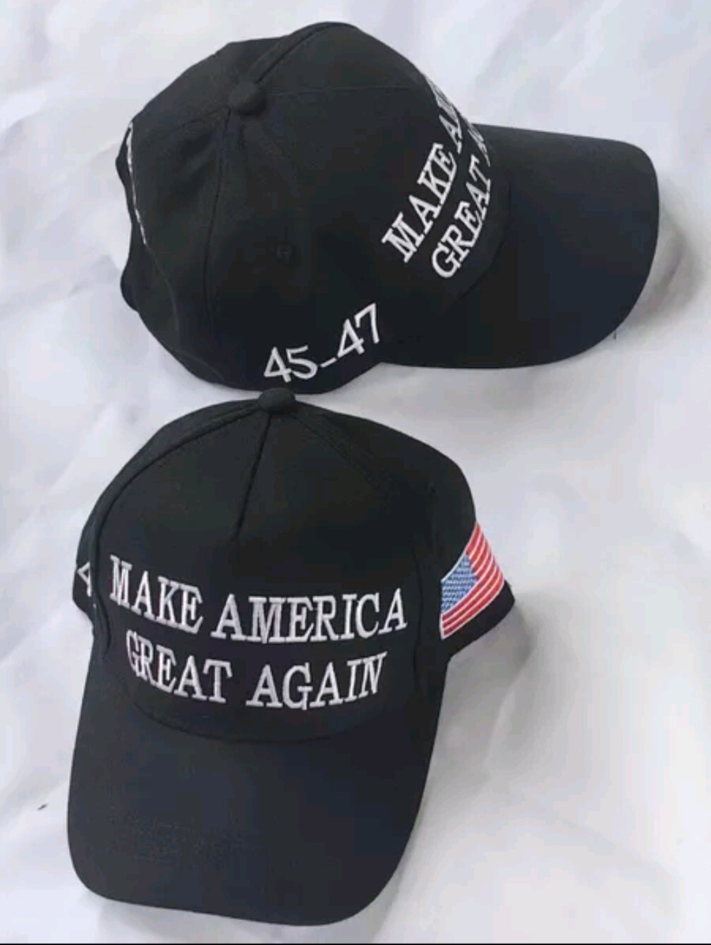 Trump 2024 MAGA Black & White 45-47 Hat Make America Great Again