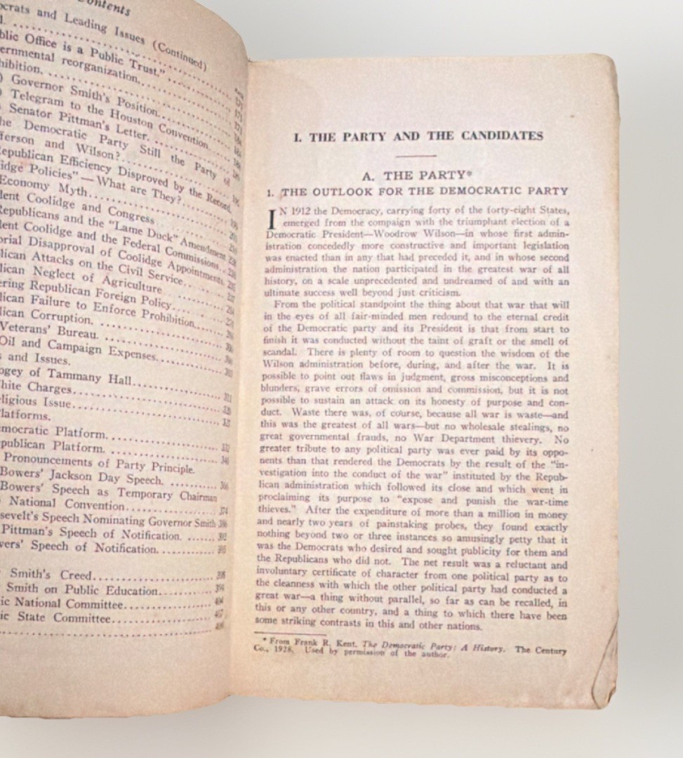 Franklin D. Roosevelt The Campaign Book of the Democratic Party 1928, First Ed.