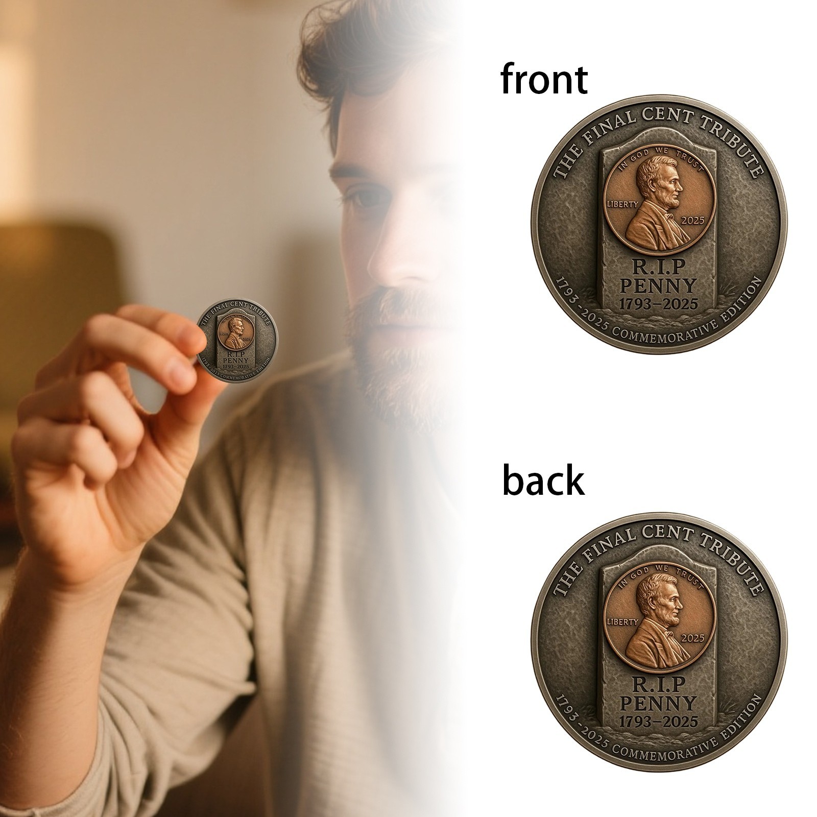 2x The Final Cent Tribute R.I.P. Penny 1793-2025 Commemorative Coin