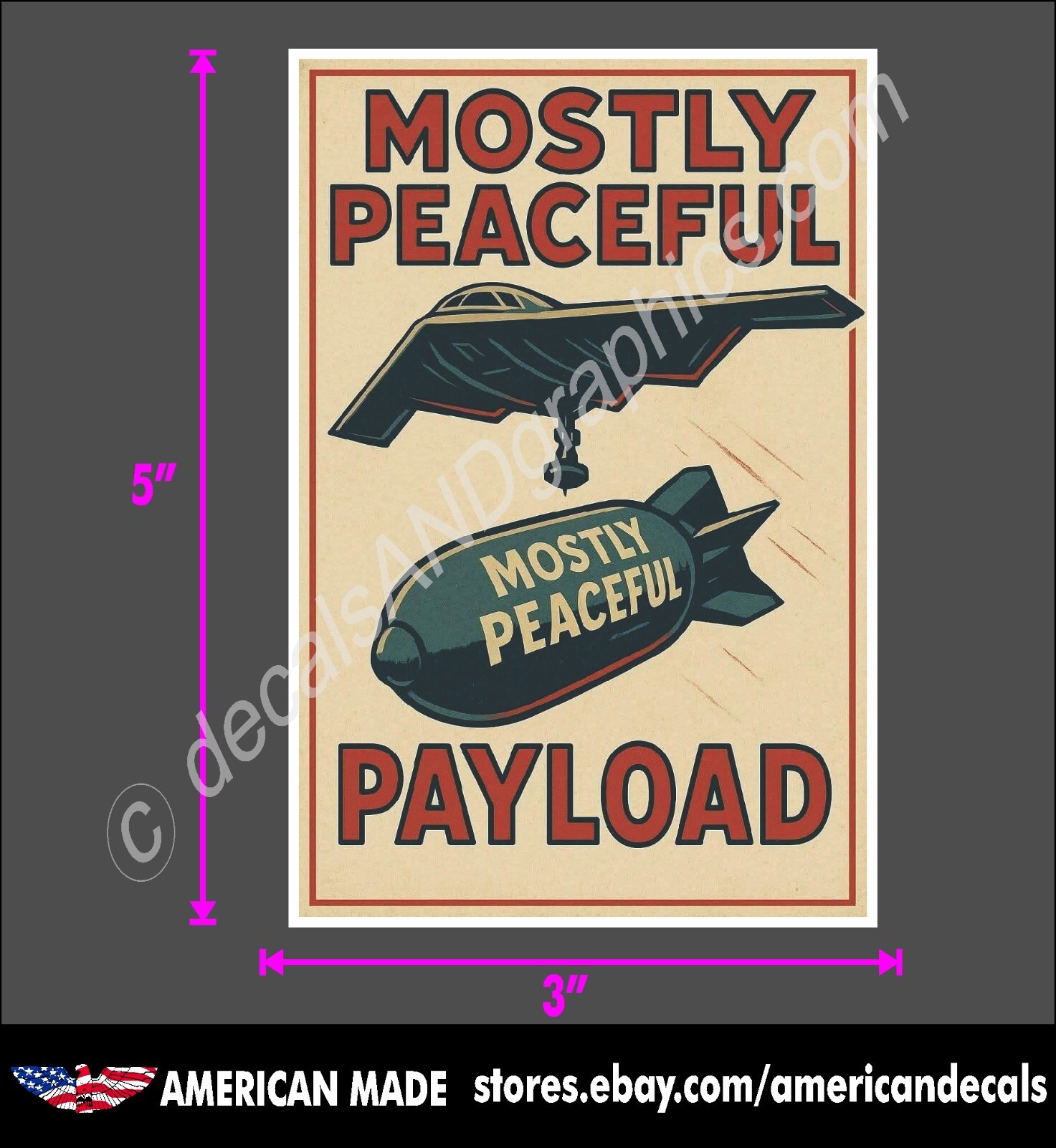 TRUMP 2020 2024 STICKER PEACEFUL PAYLOAD IRAN ANTI DEMOCRAT DECAL