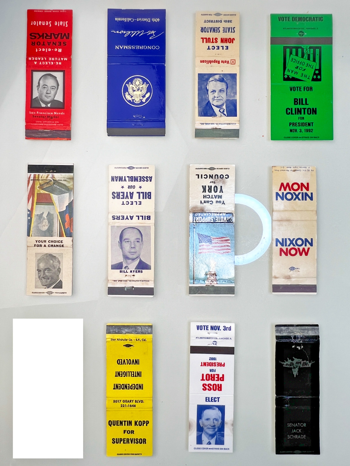 Lot of 10 Vintage Political Campaign Matchbooks Nixon Clinton Perot 1940s–90s