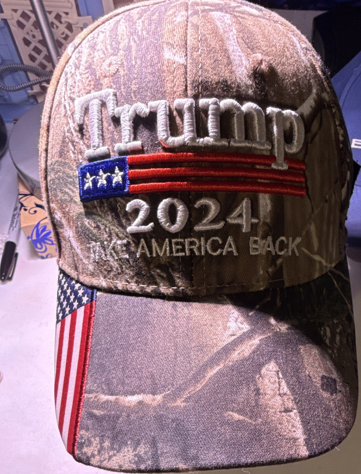 Donald Trump 2024 TAKE AMERICA BACK Camo Baseball Cap Hat w/ USA Flag Patch
