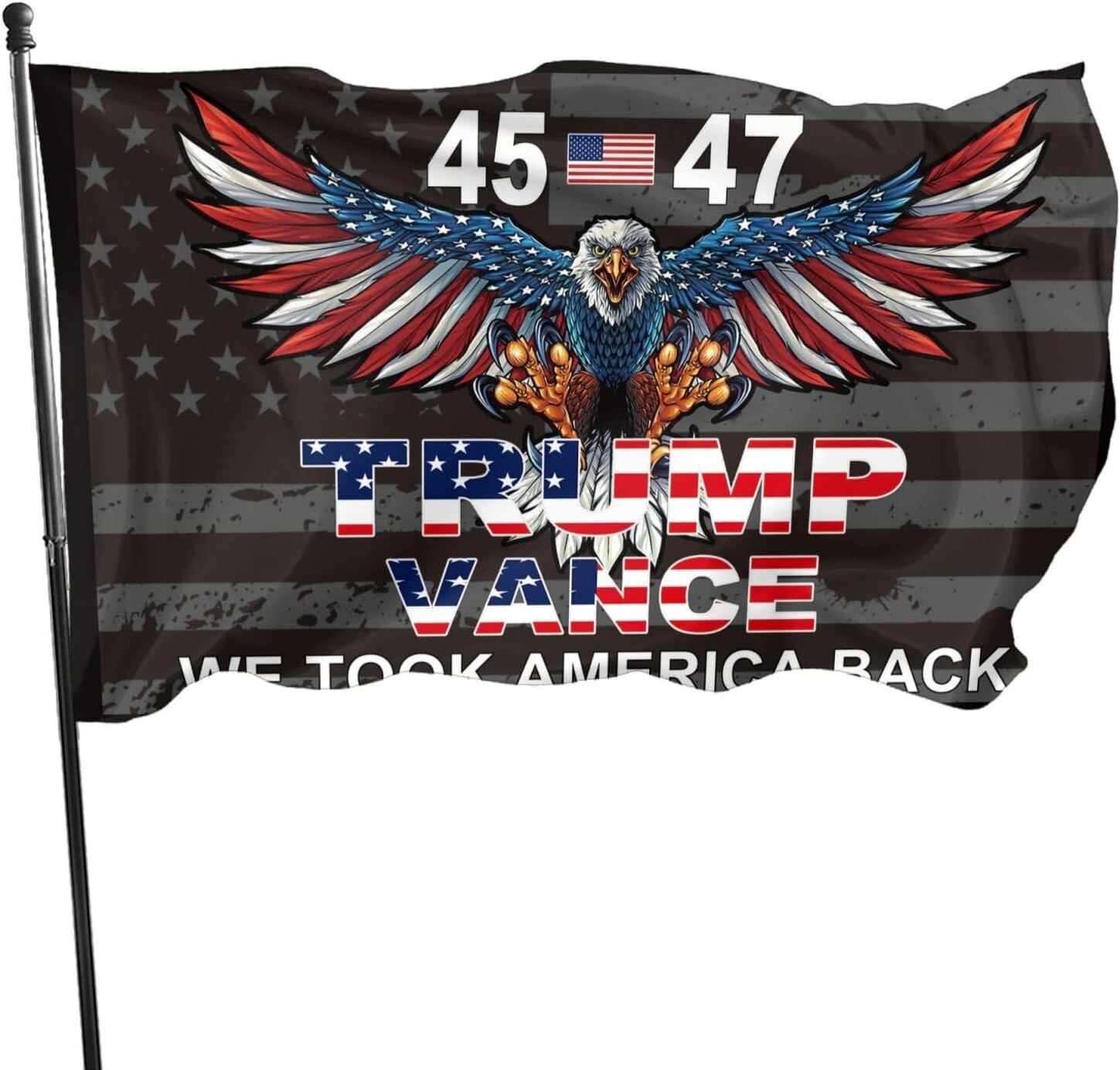 3x5FT Trump 45th 47th President Flag Vance Won Took America Back Black w 2 Brass