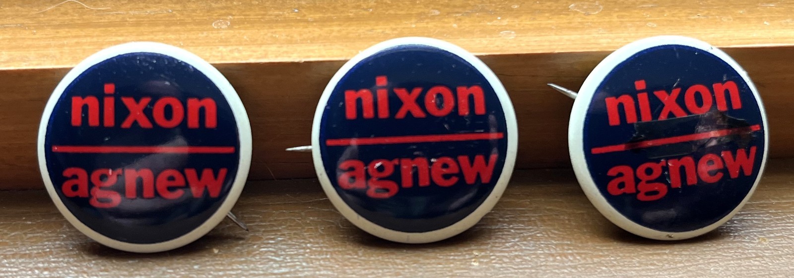 Three 1972 Nixon/Agnew Presidential Political Campaign Pins Buttons