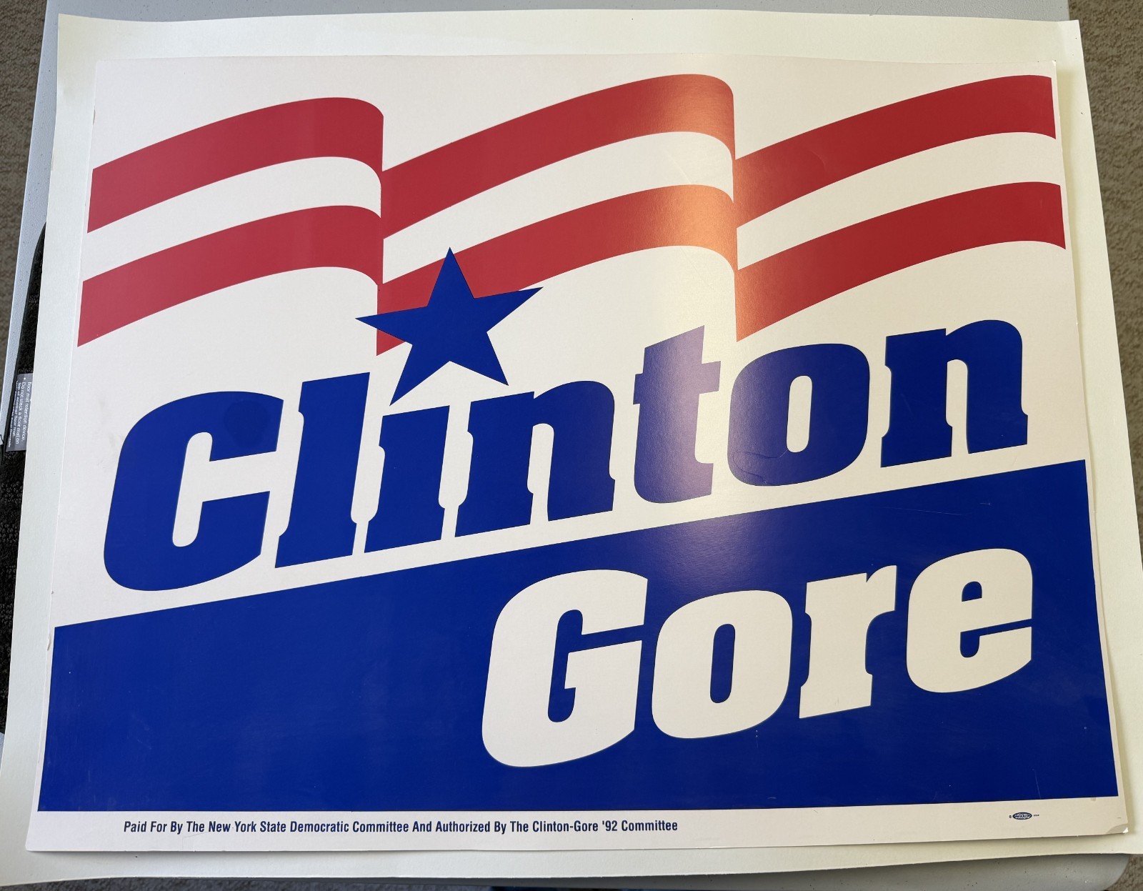 Bill Clinton Al Gore Official 1992 President Vice Campaign Sign Poster Placard