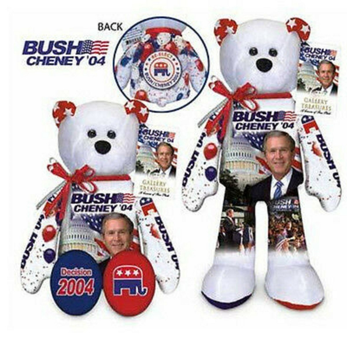 Gallery Treasures Decision 2004 Re-Elect Bush Cheney Plush Bear SEALED