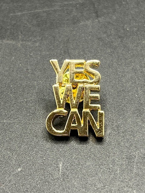 Yes We Can Barack Obama US Presidential Campaign Gold Cutout Hat Lapel Pin HTF