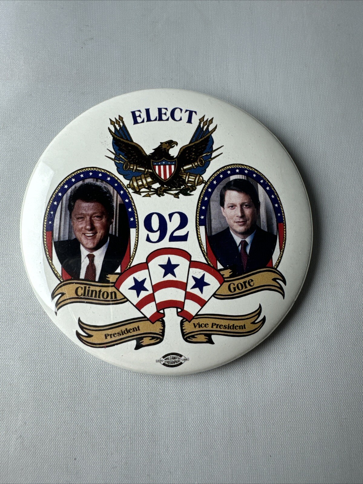 VTG 1992 Bill Clinton Al Gore Presidential Election Campaign Button Pin/ Button